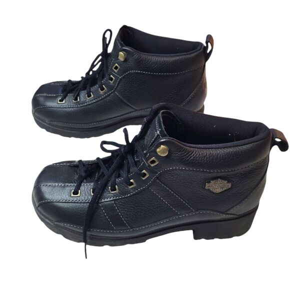 EUC Harley Davidson moto cycle Ankle Boots Leather Chunky Heel #3257 US 9 - Picture 1 of 14